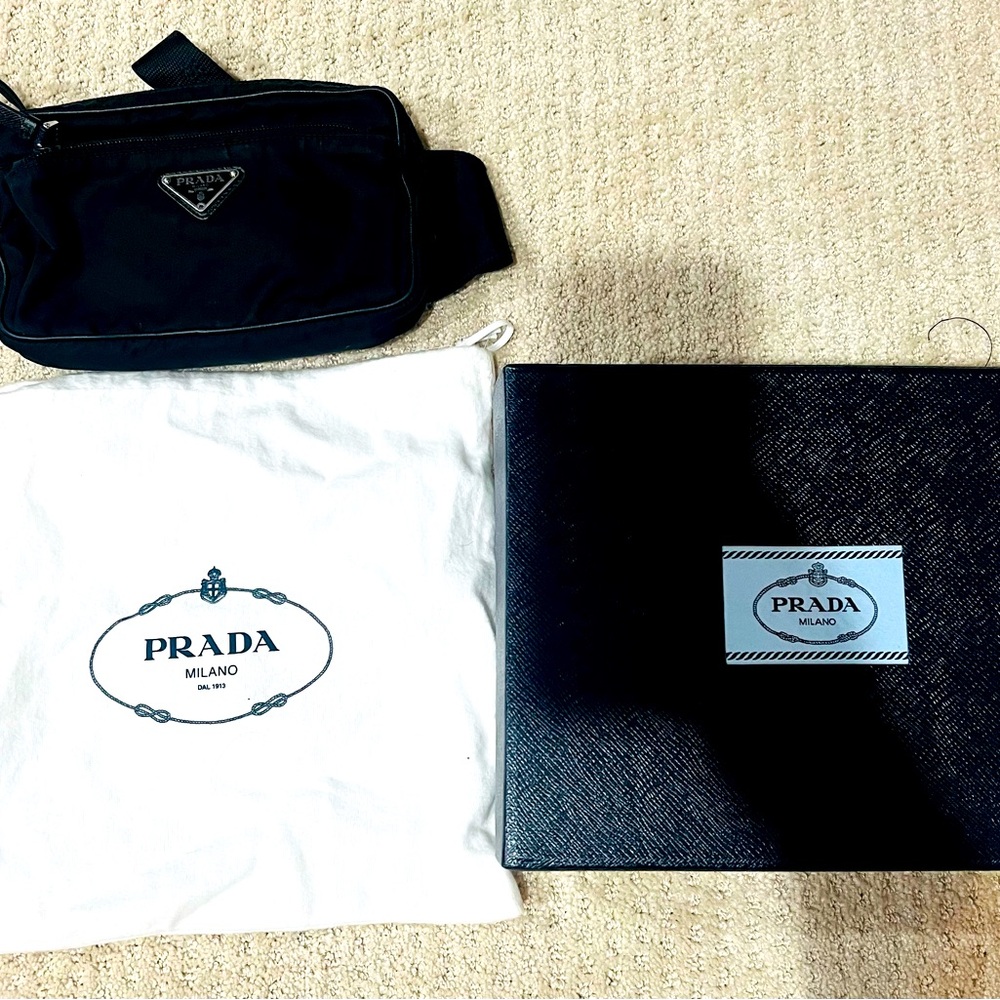 Prada Nylon Triangle Logo Plate Cross Body Waist Bag